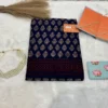 Saavan Ka Ishq: Blue and Red Hand Block Mulmul Cotton Saree with Unstitched Blouse